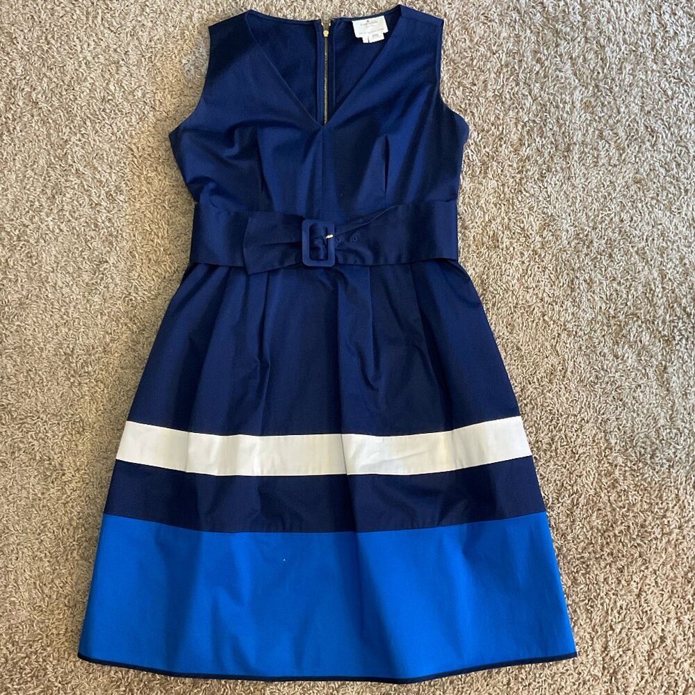 Kate Spade ♠️ Sawyer Sleeveless V-Neck Pleated Fit & Flare Dress, Blue, Size 12 - Picture 2 of 11